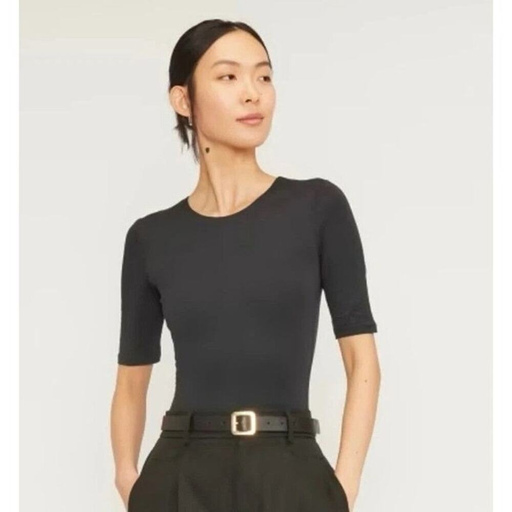 Everlane Black Short Sleeve Crewneck Thong Bodysuit Top Size Small